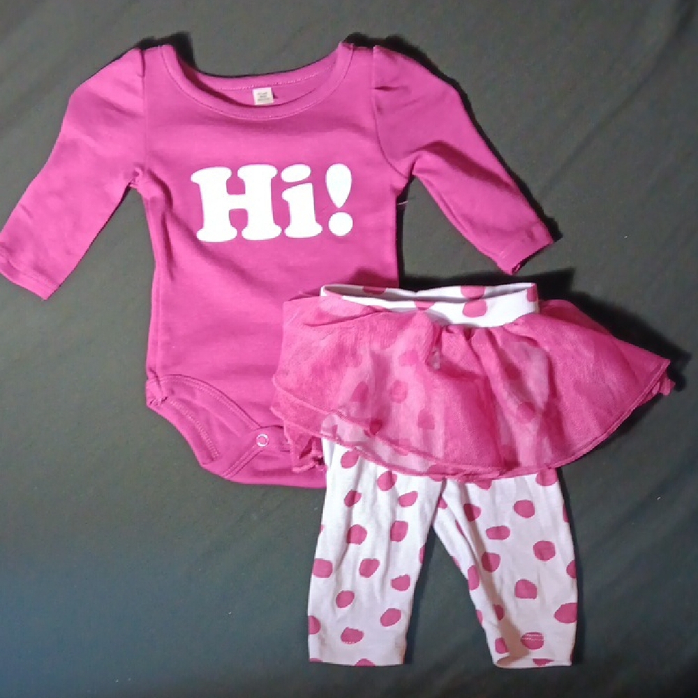 Pink Long Sleeve Onesie and Polka Dot Leggings Set